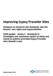Improving gypsy/traveller sites. Guidance on minimum site standards, and site tenants' core rights and responsibilities. 2026 update - Annex C - standards to investigate and commence repairs to damp and mould on publicly provided gypsy/traveller sites (Awaab's Law)