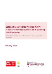 Getting research into practice (GRIP). A resource for local authorities in planning healthier places. Resource example 3: guide to creating a technical research paper on ageing well for Worcestershire
