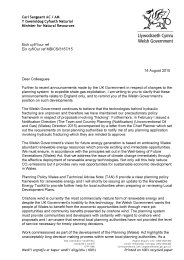 Letter regarding Welsh government approach to shale gas applications