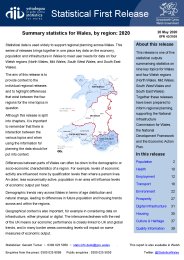 Summary statistics for Wales, by region: 2020