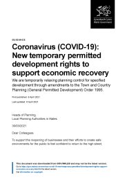 Coronavirus (COVID-19): new temporary permitted development rights to support economic recovery