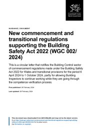 New commencement and transitional regulations supporting the Building Safety Act 2022