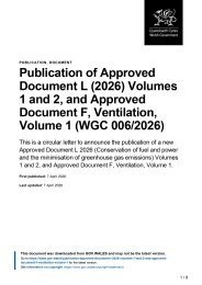 Publication of Approved Document L (2026) Volumes 1 and 2, and Approved Document F, Ventilation, Volume 1